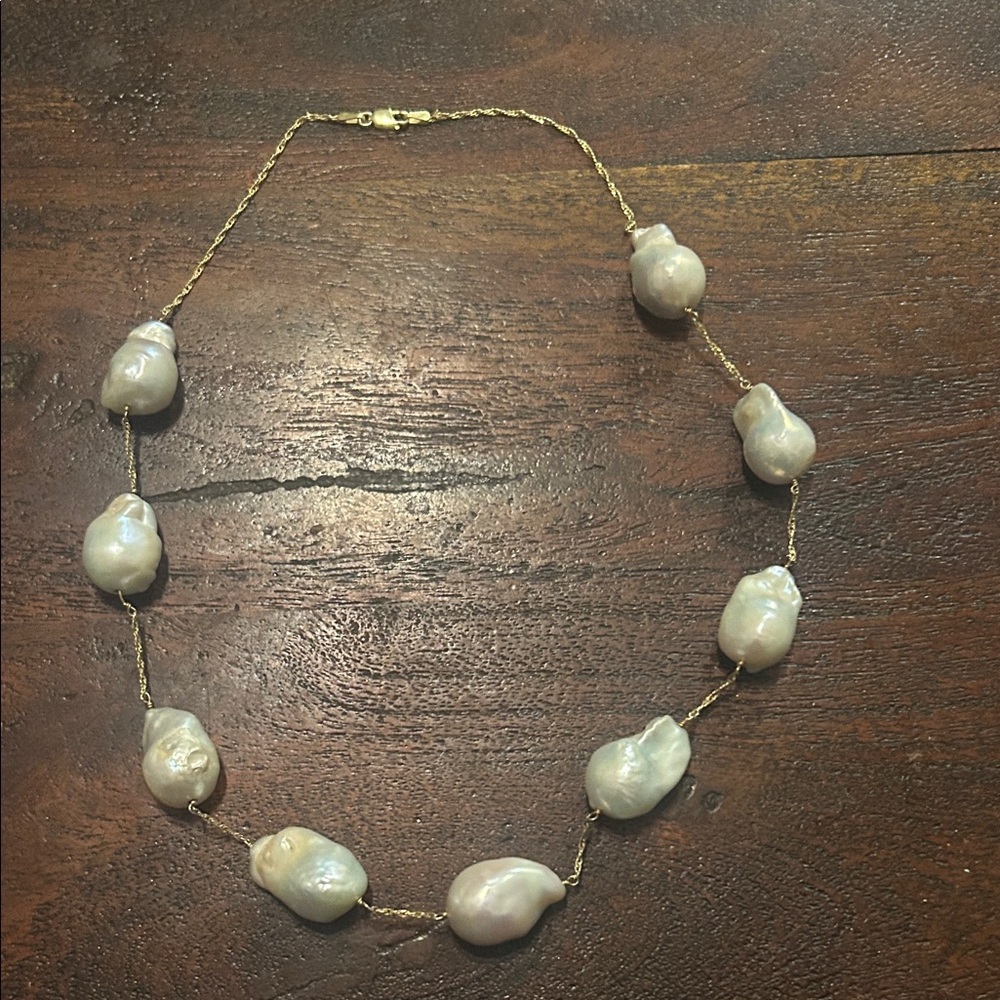 Gold and Cream Baroque Pearl Necklace